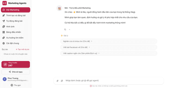 Ảnh chụp dashboard thực tế Markee AI